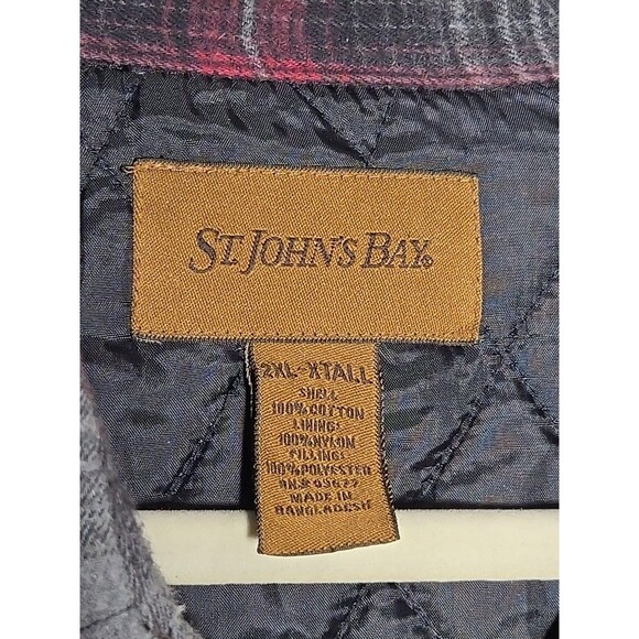 St Johns Bay Mens 2XLT Quilted Flannel Shirt Jacket Plaid Gray Red Vintage Macau - Picture 6 of 8